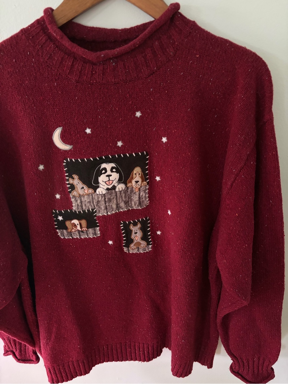 Vintage Big Dogs Roll Neck 90s Embroidered Puppy Dog Speckled Sweater